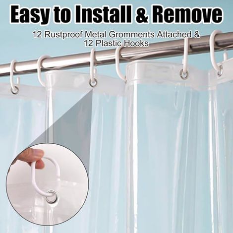 Rideau de douche transparent - - 180x180 cm - PEVA imperméable - 3 aimants - 12 anneaux - Anti-moisissure (1/5)