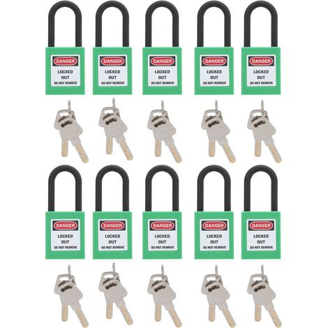Candados de seguridad industriales antipolvo – Paquete de 10 unidades, 38 mm de diámetro, color verde, para aislamiento en obras de construcción, fábricas y hospitales.