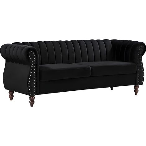 Divano chesterfield 3 posti in Velluto Nero - TRUMBO