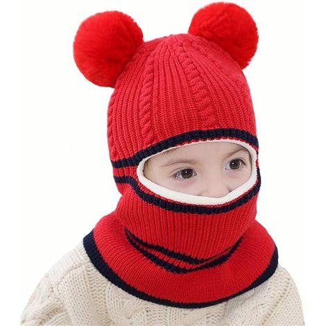 Écharpe bonnet bébé fille garçon hiver chaud, cagoule tricotée douce visage, couverture cou, rouge, tour de cou enfant 0-3 ans (1/5)