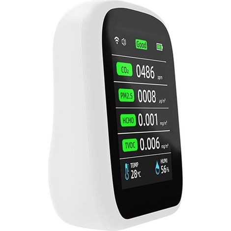 Détecteur de qualité de l'air - Testeur de qualité de l'air - Mesure de la qualité de l'air intérieur - 8 mesures en 1 - 70 x 84 x 35 mm - Blanc (1/5)