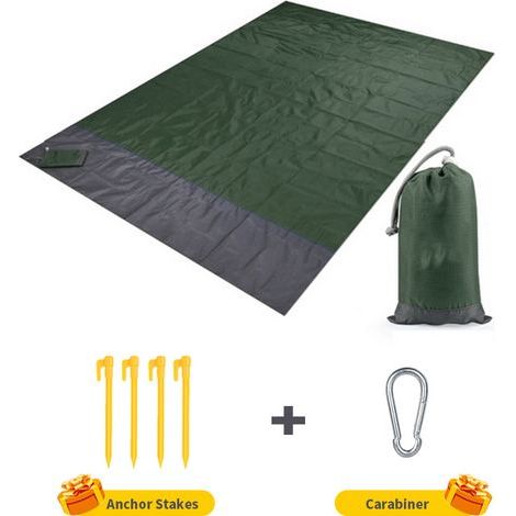 Waterproof beach blanket, portable picnic mat, camping mattress, 200 x 210 cm, dark green (1/5)