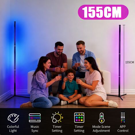 FLITI 155cm RGB LED Floor Lamp, Black - Bluetooth App Remote Control - Modern Ambient Lighting (1/5)