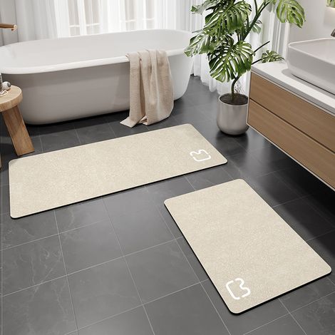 Tapis de Bain Antidérapant Super Absorbant Diatomite Tapis Salle de Bain Microfibre Baignoire Douche Doux Séchage Rapide, beige 50 x 80 cm (1/5)