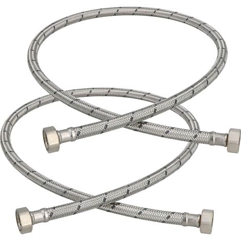 KOTARBAU® Lot de 2 Flexible Robinet 1/2"x1/2" - Tuyau Robinet 100cm - Acier Inoxydable - Rallonge Robinet Cuisine Flexible - Tuyau Robinet Cuisine Flexible - Tuyau Flexible Plomberie - Argent (1/4)