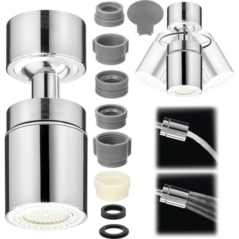 Aérateur robinet, embout robinet cuisine 360° pivotant, 2 modes d'eau, aérateur de robinet avec plusieurs adaptateurs (1/5)