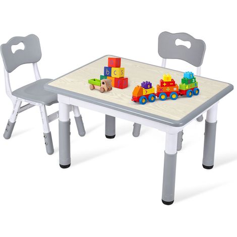 Jiubiaz Kindertisch mit 2 Stühlen grau, Höhenverstellbare Kindermöbel für Spielzimmer und Kindergarten,  Kindersitzgruppe, Sitzgruppe für Kinder, 80x60 cm (1/5)