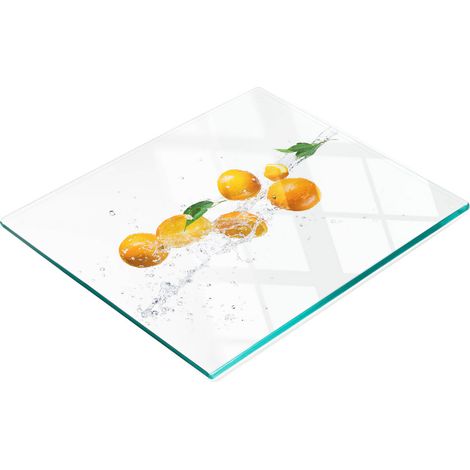 Küchenservierbrett aus Glas mit Orangen- und Wassermotiv, 60 x 52 cm