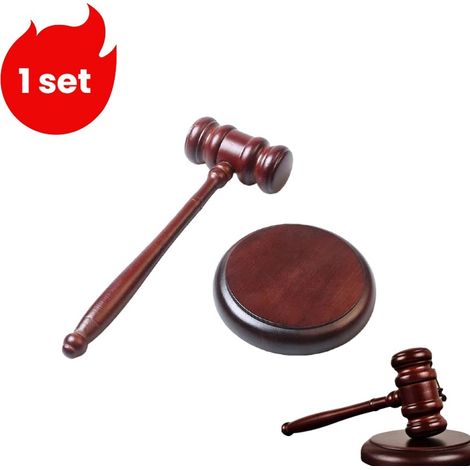 Marteau de juge en bois massif pour tribunal et ventes aux enchères couleur marron (1/5)