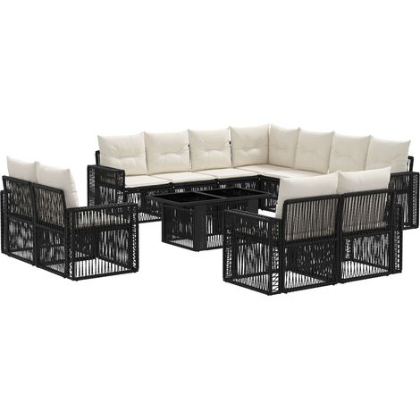 Conjunto de sofás de jardín 12 uds. Negro y Blanco Crema vidaXL (1/5)