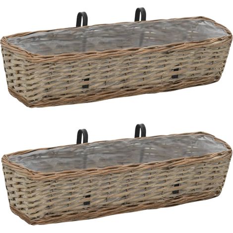 Juego de 2 maceteros de mimbre para balcón con revestimiento de PE plantas de jardín flores 60 cm 020000822 (1/5)
