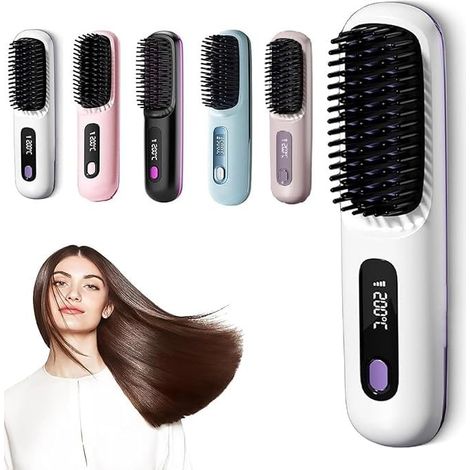 Brosse Lisseuse Sans Fil 2025, Portable et Rechargeable, Design Durable et Respectueux des Cheveux, Idéale pour les Voyages et l'Utilisation Quotidienne (Blanc) (1/5)
