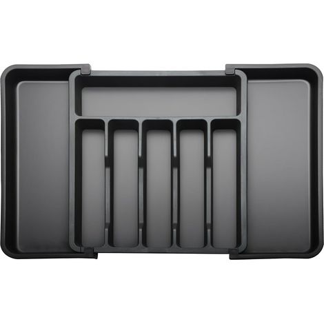 Range Couverts pour Tiroir, Organisateur de Tiroir Réglable 33-57 cm Noir Séparateurs Amovibles Range Couverts Multifonction pour Cuillères Fourchettes et Bagettes (1/5)
