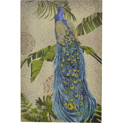 Quadro in legno pavone con glitter cm 60x90x3