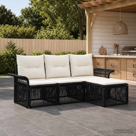 vidaXL Conjunto de sofás de jardín 4 uds. Negro ratán sintético (1/5)