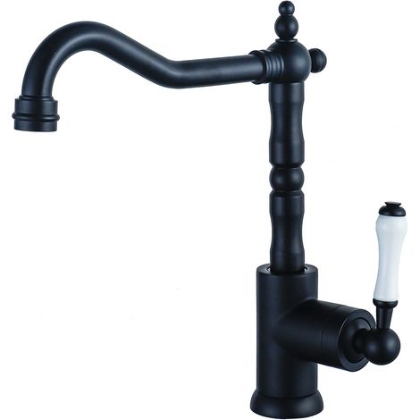 Robinet De Cuisine - Bec Pivotant 360° - Tête Extractible - Finition Noir Mat - Laiton + Acier Inoxydable SUS304 - Sans Plomb - 1 Pièce (1/5)