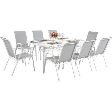 Conjunto De Jardín Mesa + 8 sillas de Textileno "Córdoba" - Gris (1/4)