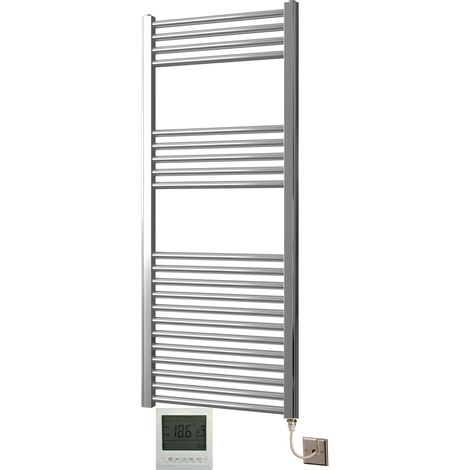 York Flat Chrome Electric Towel Rail 500 x 1200mm Towel Radiator + TIMER / ROOM THERMOSTAT (1/4)