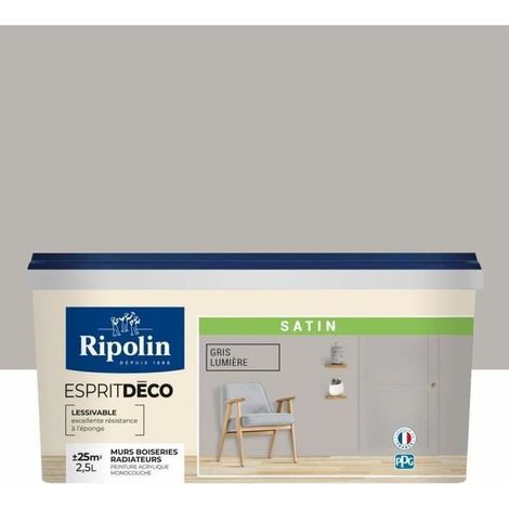 Peinture de couleur murale intérieur satin gris lumiére 2,5L Ripolin (1/4)