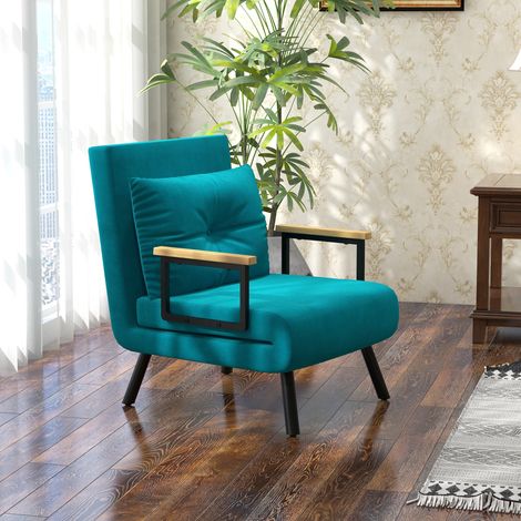 Fauteuil Lit 3 en 1 avec Dossier Réglable en 5 Positions et Coussin, 63x73x81 cm, Bleu Foncé (1/5)