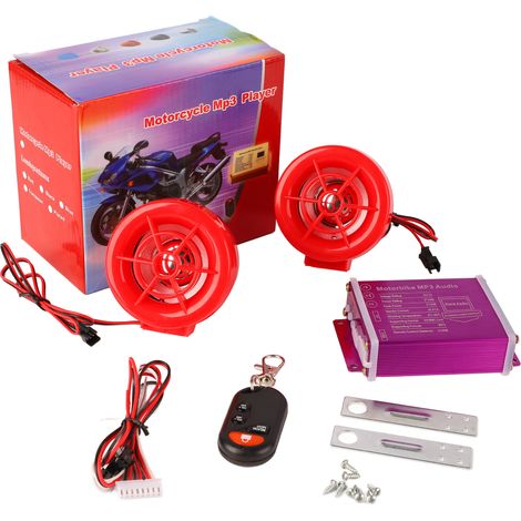Système d'alarme sonore pour moto avec lumière clignotante, radio MP3 100 Hz à 6 kHz, haut-parleur stéréo Bluetooth, adapté aux motos. (1/5)