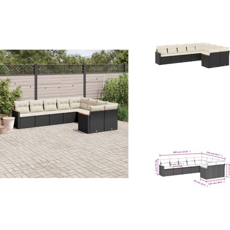 9-tlg. Garten-Sofagarnitur mit Kissen Schwarz Poly Rattan - Gartenmöbel - Rattan Möbel - Outdoor Sofa - Lounge Set - Esszimmergarnitur (1/3)