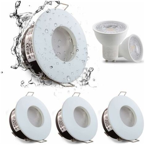 Set mit 4 wasserdichten LED-Einbaustrahlern (IP65) – 5 W, 3000 K warmweiß – GU10-Keramiksockel – 68 mm Ausschnitt für Bad und Küche (1/5)