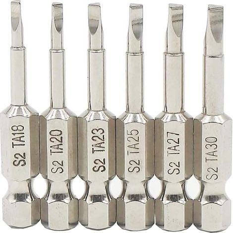 6-teiliges Set bestehend aus 50 mm 1/4" magnetischen Sechskantschaft-Dreieckkopf-Schraubendreherbits aus S2-Stahl und dreieckigen Bohrern. (1/4)