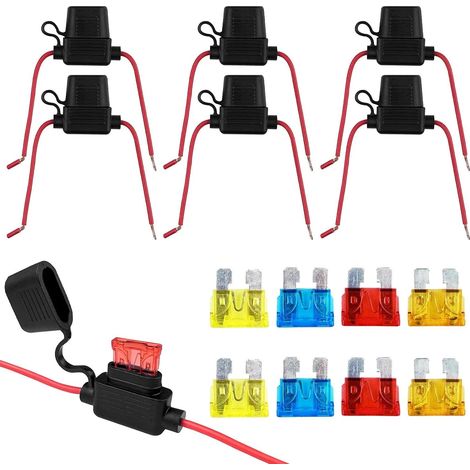 Porte Fusible 12V(6Pcs), Moto 12V Standard Porte-Fusible Voiture, pour Auto Étanche, Support Etanche Adaptateur, pour Camion/Moto/Bateau (1/5)