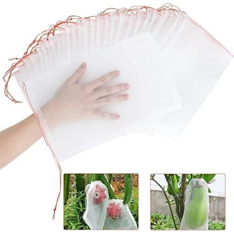 100 pcs Nylon Fruit Protection Bags, Garden Bags for Grapes - 20x30cm (1/4)