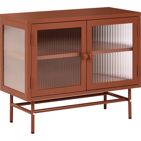 Aparador moderno de acero con vidrio acanalado 2 puertas y estantes ajustables marrón dorado Devon (1/5)