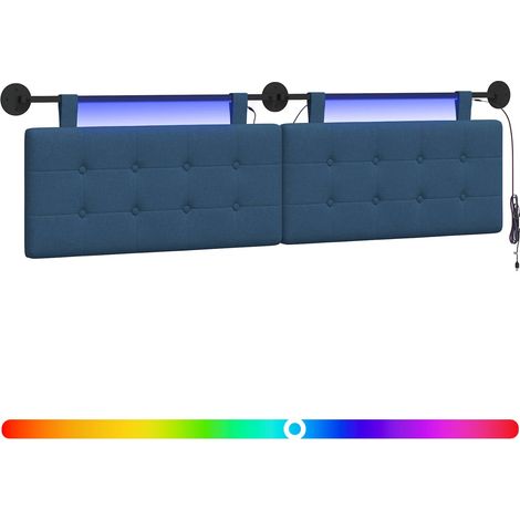 Maison Exclusive - Tête de lit suspendue Avec lumière LED Bleu Tissu (1/5)