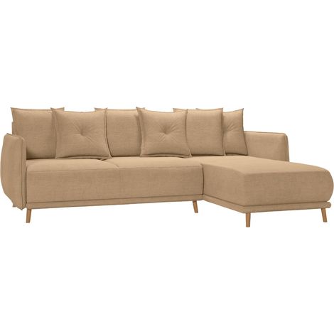 BANDOL - Canapé d'angle convertible tissu lisse 3 places Café (1/5)