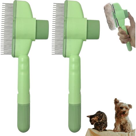 Confezione da due pettini per la toelettatura di cani e gatti, pettini per la cura e la pulizia degli animali domestici, strumenti per la rimozione del pelo degli animali con pulsante di rilascio