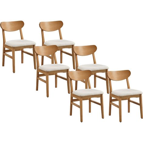 Lot de 6 chaises en tissu texturé et bois d'hévéa naturel - Crème - LERANIA