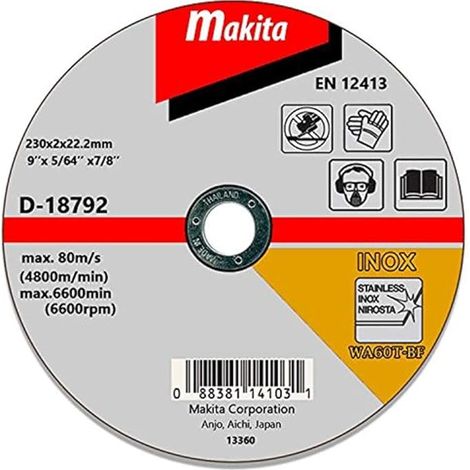 Disque de coupe Makita d-18792 inox 230 mm 2 mm