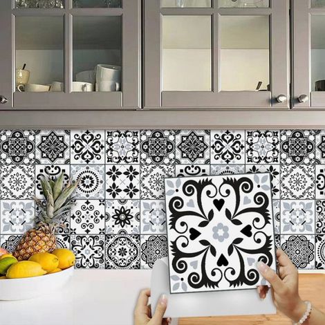 Sticker Carrelage - 15x15 cm - Auto-adhésif Imperméable - Décor Mural Cuisine Salle de Bains Salon Chambre - 16 Pièces (1/3)