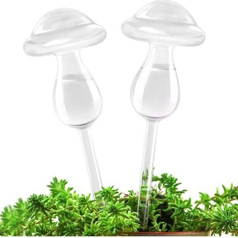 Irrigatore per piante a forma di globo con sistema di irrigazione automatico, trasparente, con 2 ugelli a forma di fungo (1/4)