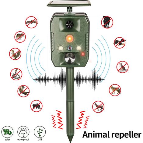Répulsif à ultrasons solaire anti-nuisibles – Éloigne chiens, chats, insectes, cafards, moustiques – Installation facile dans le sol – Respectueux de l'environnement – M-E (1/5)