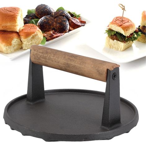 Presse à Burger Ronde en Fonte Lourde 3 Lbs avec Manche Anti-Brûlure pour Cuisson au Grill (1/5)