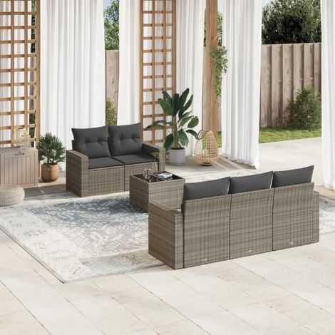 Salon de jardin 6 pcs avec coussins gris résine tressée vidaXL (1/4)