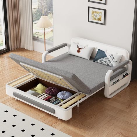 Schlafsofa mit Bettfunktion und Stauraum,158 cm,grau