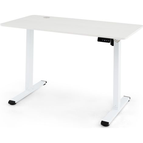 Bureau debout électrique, bureau à hauteur réglable avec crochet pour casque, bureau assis-debout ergonomique - blanc