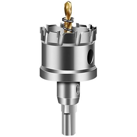Scie cloche TCT 35mm pour métal dur – Profondeur de coupe 25mm – Tige de 10mm – Avec foret pilote plaqué titane (1/5)