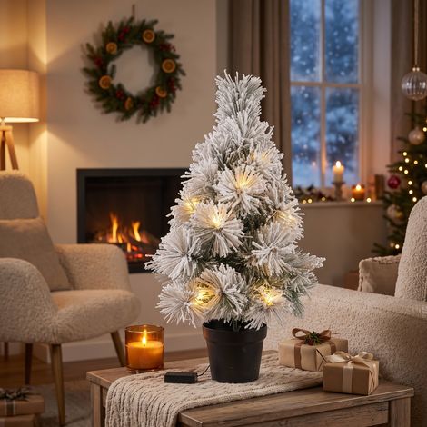 Pino artificiale innevato con aghi in PVC con led classici per decorazioni natalizie h 60 cm (1/5)