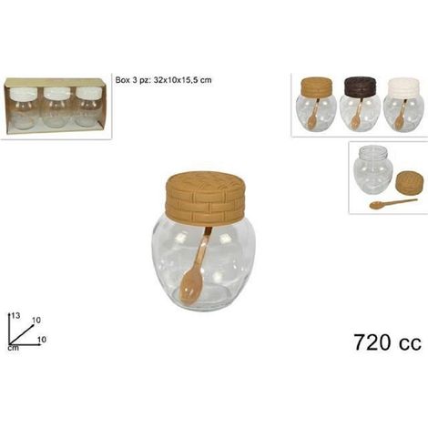 Trade Shop - SET MIT 3 GLASGLASEN 720CC MIT DECKEL LÖFFELBEHÄLTERN 720150 -