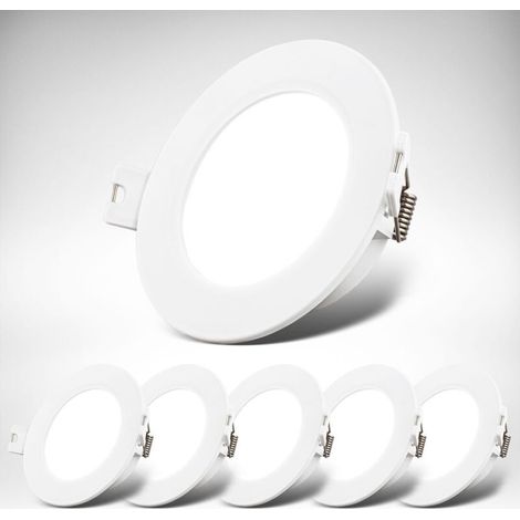 lot de 6 Spots encastrables LED ultraplats Ø90mm mm 3W 330lm 4000K blanc neutre IP20 blanc kit spots plafond salon chambre cuisine (1/5)