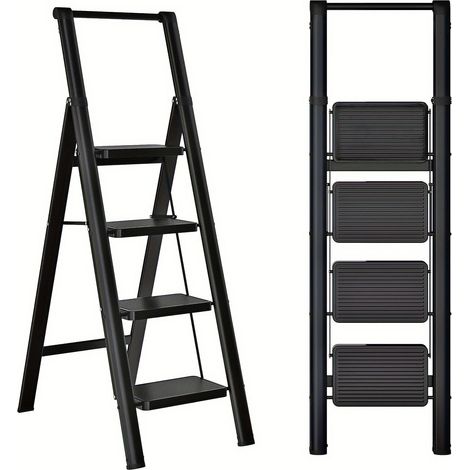 Escabeau 4 marches pliable pour adultes, escabeau 4 marches pliable avec pédales plus larges, design ergonomique et pieds antidérapants, léger et portable, en acier.