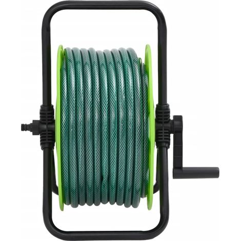 Enrouleur de tuyau vert sur pied avec tuyau de 30 m PVC
