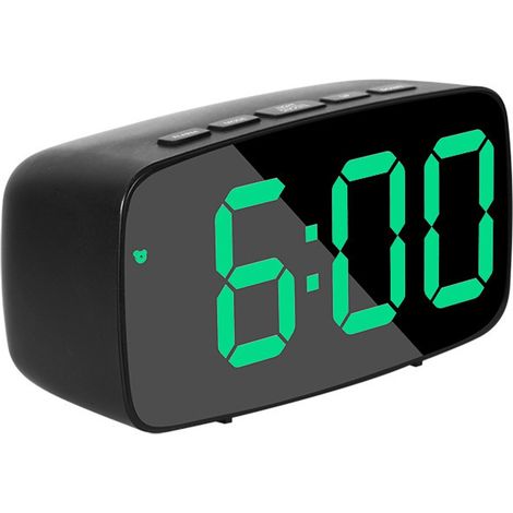 Digitaler Wecker – LED-Uhr – Wecker – Mini-Wecker – 12 x 6 x 4 cm – Kunststoff – Schwarz/Grünes Licht (1/4)